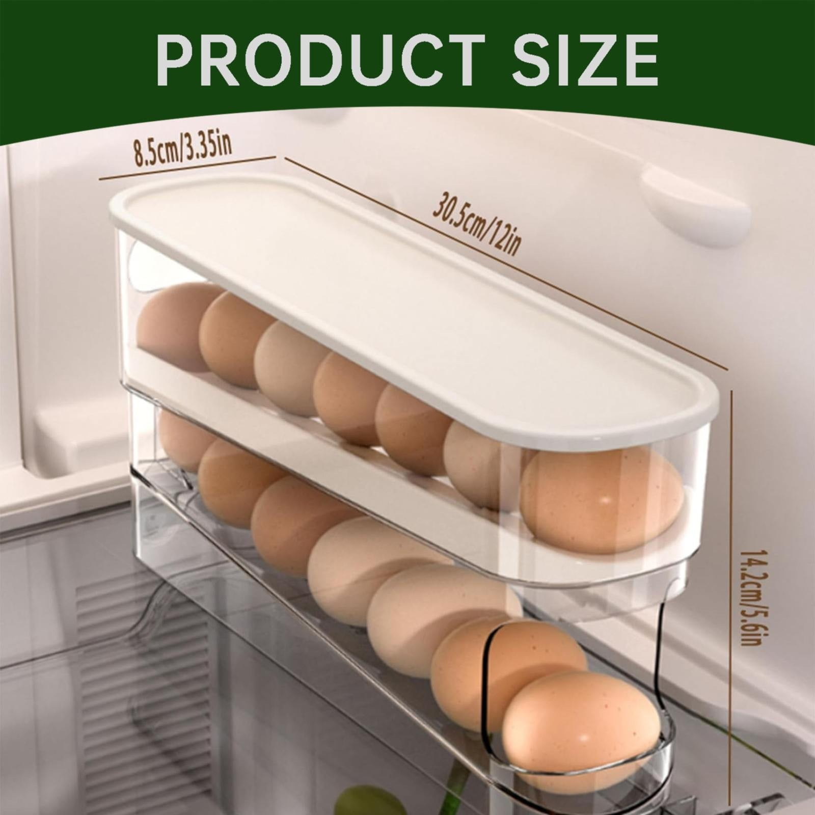 2X Slide Egg Box,Slide Egg Box 2Pc,Automatic Rolling Refrigerator Egg Storage Box Space Saving Egg Dispenser Suitable for Refrigerator Storage Box with Lid Refrigerator Egg Rack