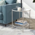 thumbnail image 2 of Evelyn&Zoe Sivil 20" Wide Round Side Table with Glass Shelf, Satin Nickel, 2 of 5