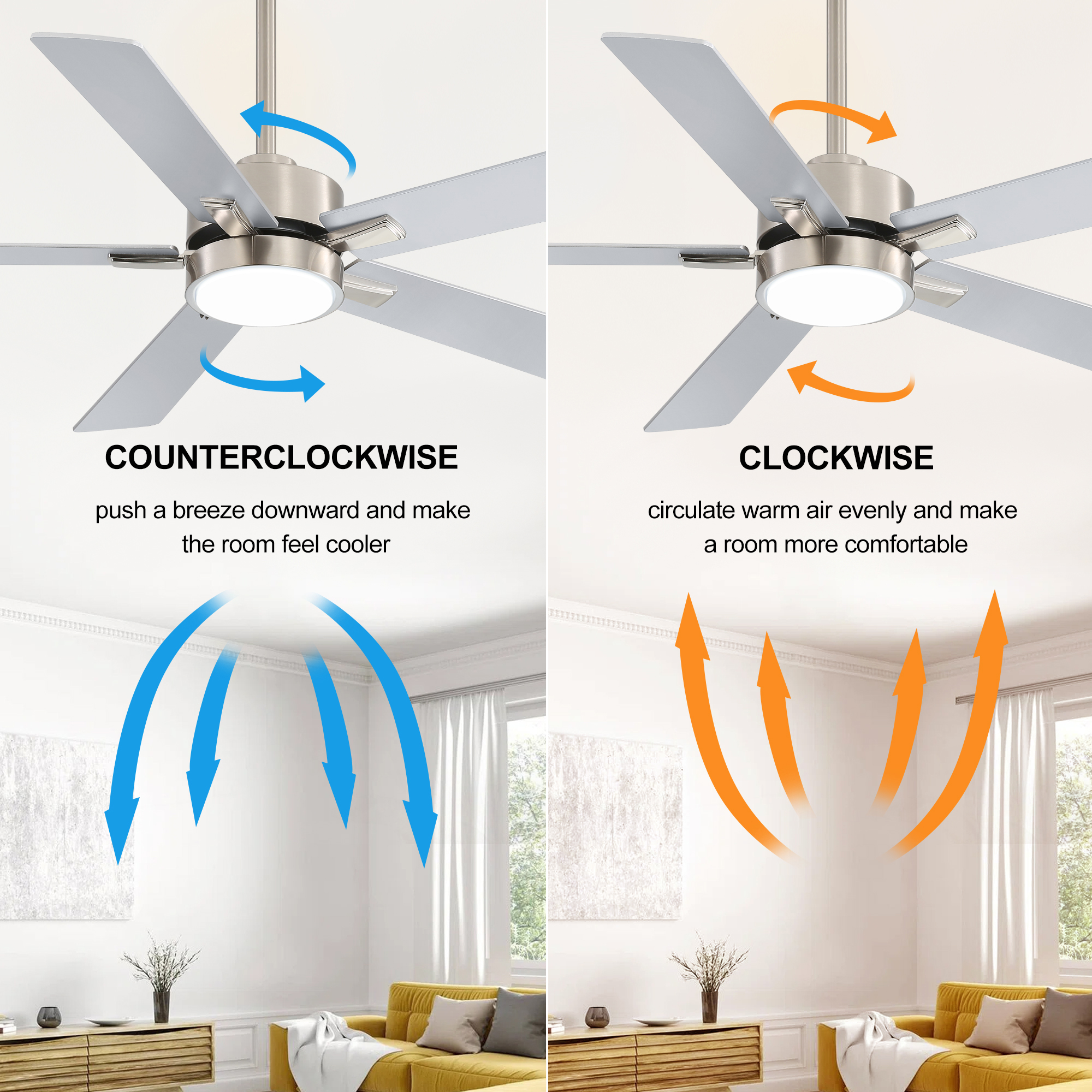 ALKAFY 52'' Satin Nickel LED Ceiling Fan with Remote, 3-CCT Adjustable & Reversible Motor for Home Rooms