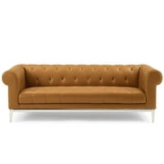 Contemporary Modern Urban Designer Living Room Lounge Club Lobby Sofa, Leather, Tan Brown