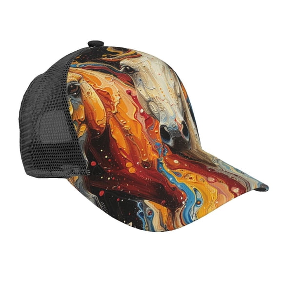 Baseball Cap Mesh Snapback 3D Adjustable Hip Hop Trucker Hats, Horses Playing Psychedelic