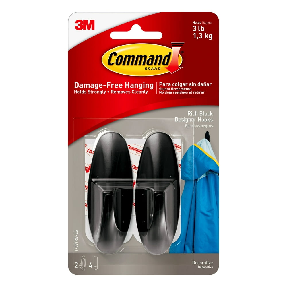 Command Designer Hooks, Black, Medium, 2 Hooks, 4 Strips Per Pack