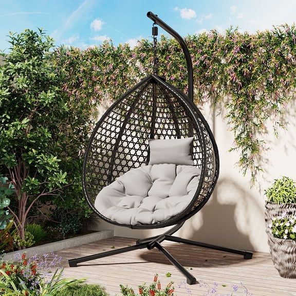 QZYeYun U_STYLE Sturdy Hammock Chair with Stand,Durable Hanging Egg Chair with Rattan Weaving ,Comfortable Indoor Outdoor Swing chairs with Soft Removable Cushion,Suitable for Balcony, Bedroom, or Ga