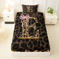 thumbnail image 3 of Manfei Leopard Print Personalized Initial E Twin Sheet Sets 3pcs for Teens,Pink Ribbon Bow Bedding for Girls,Ultra Soft Home Decor, 3 of 5