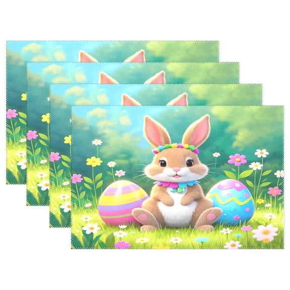 Ryvnso Placemats Set of 4 Rabbit and Egg Dining Mats Heat-Resistant Non-Slip Washable Table Mat