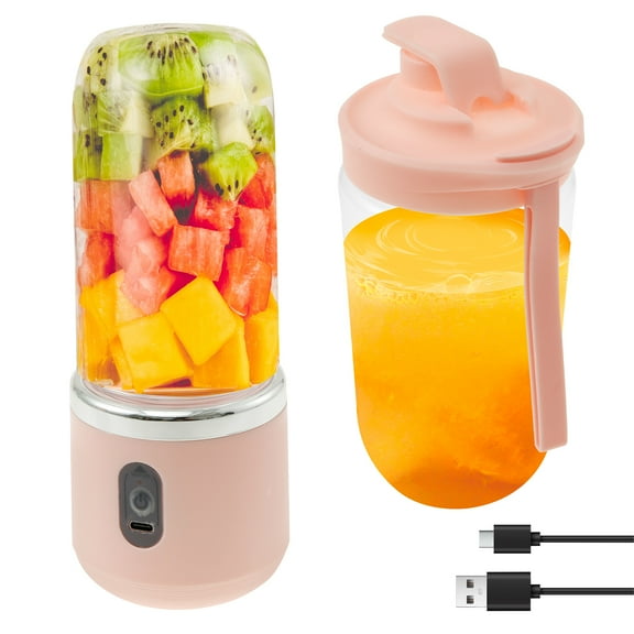 Portable Blender for Shakes and Smoothies with 14 Oz BPA Free Travel Cup and Lid, Durable Stainless Steel Blades for Powerful Blending Performance, 2 Jars
