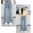 thumbnail image 6 of Girls Baggy Jeans High Waisted Wide Leg Star Embroidered Pants Back To School Outfits Girl Jeans Size 3-14 Years, 6 of 6