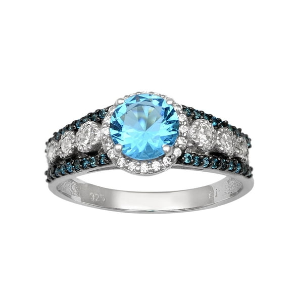 Mooneye 7mm Round Shape Swiss Blue Topaz 925 Sterling Silver Solitaire Accents Women Wedding Ring