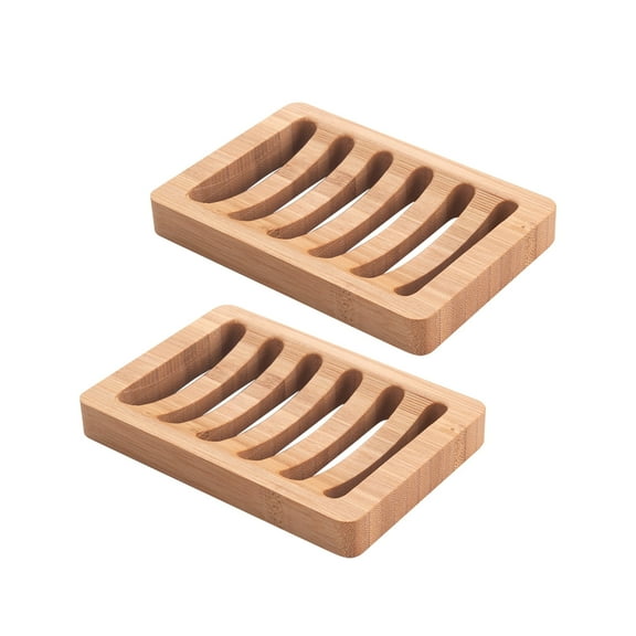 AmazerBath Soap Holder Soap Dish, Bamboo Soap Dish, 2 Pack Wood Soap Holder, Bar Soap Holder for Shower, Soap Tray Self Draining, Soap Saver for Shower, Bathroom, Kitchen, Home(Natural Color)