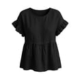 thumbnail image 4 of ClodeEU Women's Round Neck Ruffle Short Sleeve Babydoll Blouse,Casual Loose Peplum Summer Tunic Top Black,Women's Plus L, 4 of 7
