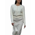 thumbnail image 3 of Women'S Crew Neck Cropped Cardigan Sweater Long Sleeve Front Opening Button Shawl Sweater Jacket White L, 3 of 10
