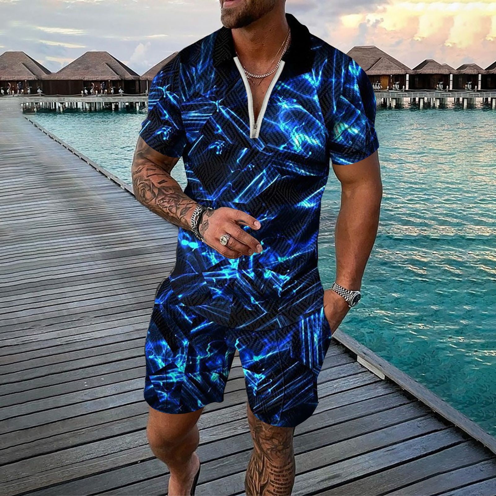 Yolai Men'S 3D Short Sleeve Suit Shorts Beach Tropical Hawaiianss Body ...