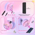 thumbnail image 5 of 2024 Bluetooth Kids Headphones Fit for Aged 3-21, Colorful LED Lights Comfort Wireless Headphones with Microphone 94dB Volume Limited for School/iPad/PC/TV/Cellphones, Wired & TF Card Mode, Pink, 5 of 5
