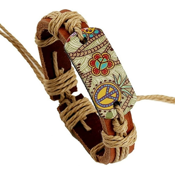EPulsera para mujer - Mujeres Hombres Estilo punk vintage Pirógrafo Signo de la paz Encanto Pulsera infinita