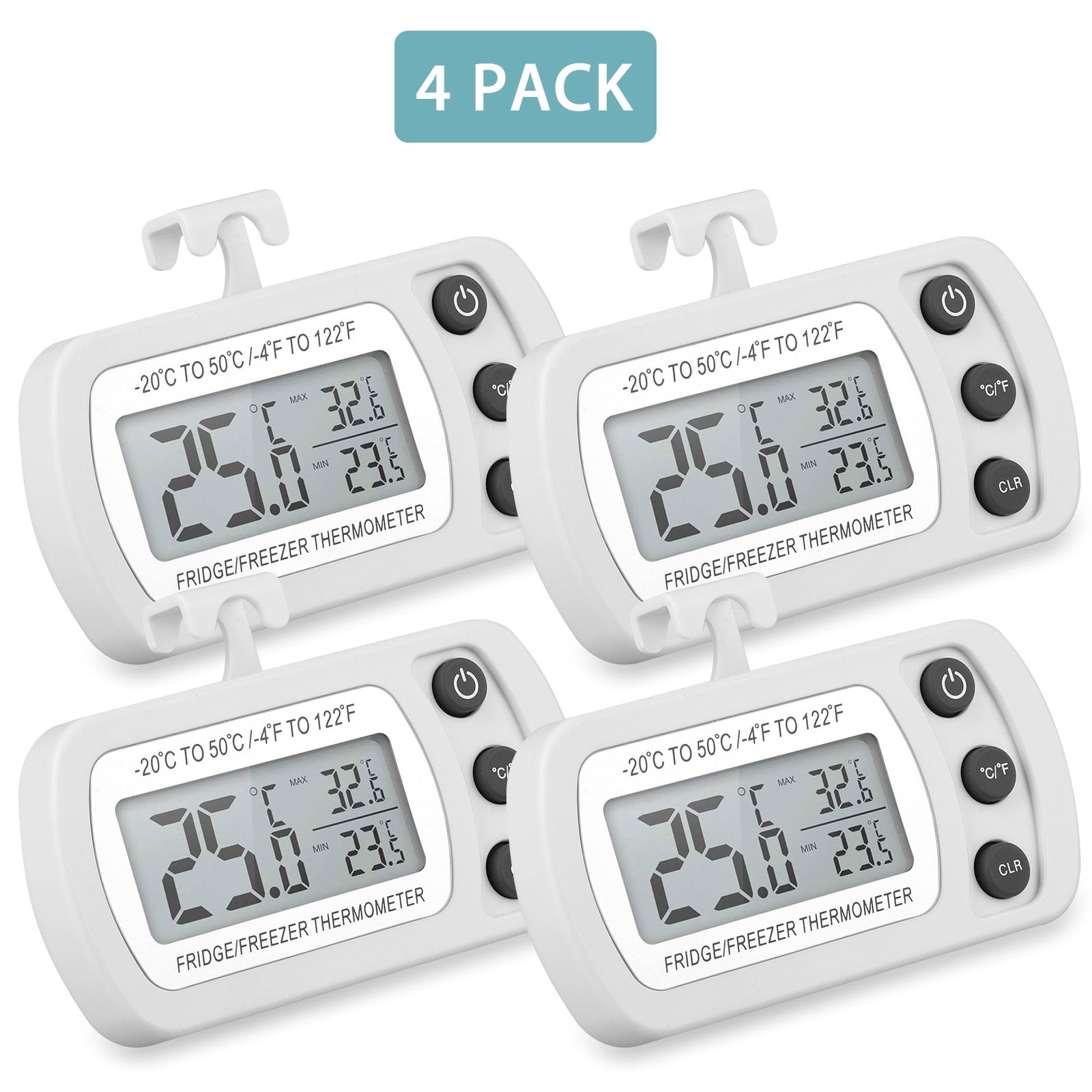 4Pack Digital Refrigerator Thermometer, Mini Freezer Thermometer, Refrigerator Thermometer,Big