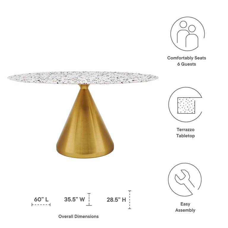 60 inch Dining Table, Oval, White Gold, Wood, Modern Contemporary