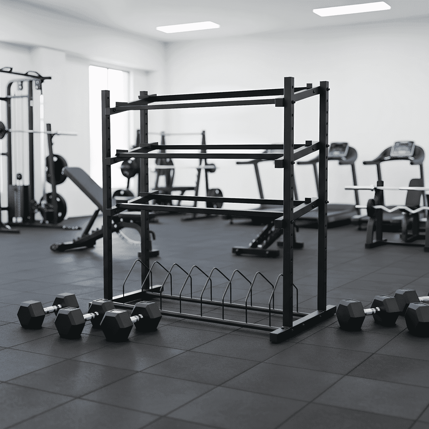 4-Tier Heavy-Duty Dumbbell Rack, 1100 lbs Capacity, Adjustable Steel Frame