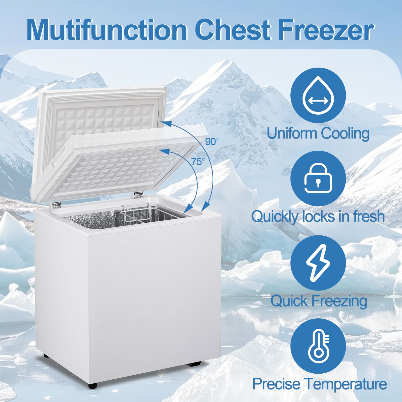 DIMEDEAL 2.0 Cu.Ft Chest Freezer, Compact Mini Deep Freezer with 7 Temp Settings & Removable Basket, Top Door Free-Standing Freezer for Home, Dorm, Garage, Office, Apartment & Basement
