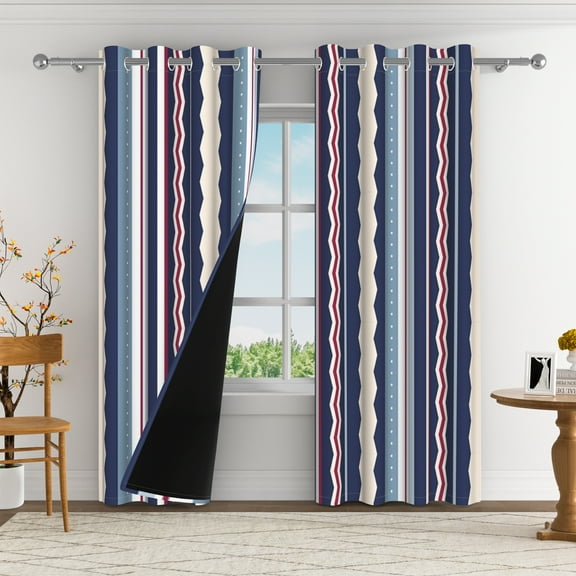 Aofoto Navy Stripe Room Darkening Curtains, Thermal Insulated Grommet Window Drapes for Bedroom Living Room Kitchen, 2 Panels,42x84 inches