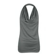 thumbnail image 2 of Women Fashion Drape Tunic Tank Shirts Sales Halter V Neck Summer Tops Daily Comfy Loose Fit Casual Shirts Workout Vintage Solid Basic Tees Gifts Spring Backless Sleeveless Blouse Dark Gray 8, 2 of 4