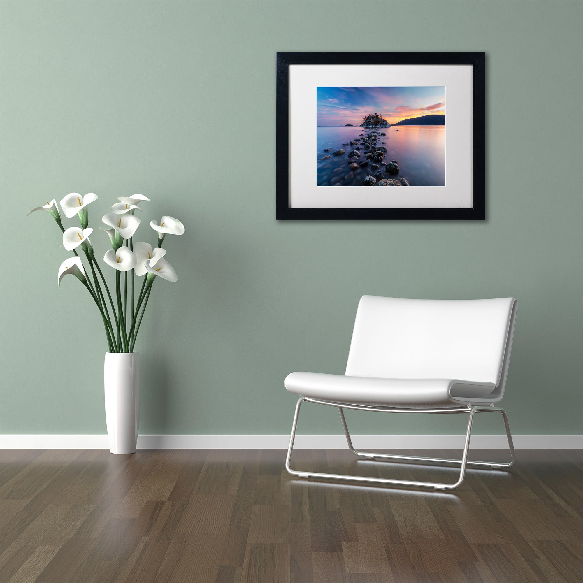 Trademark Fine Art 'Whytecliff Sunset' Canvas Art by Pierre Leclerc, White Matte, Black Frame