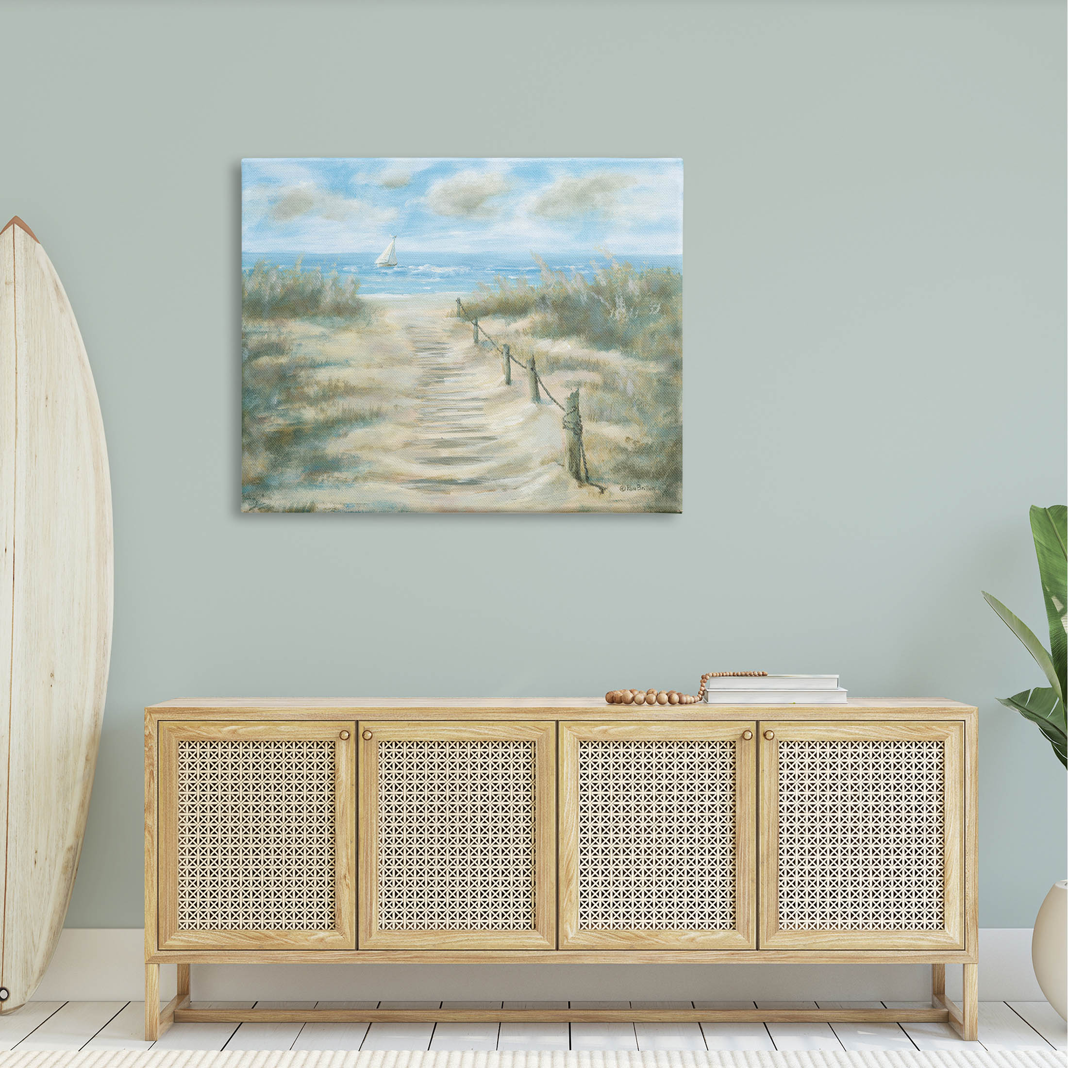 Ocean Shore Beach Boardwalk Coastal Painting Gallery Wrapped Canvas Print Wall Art