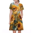 thumbnail image 1 of Disketp Sunflower Field Art para Vestido de Manga Corta para Mujeres, Vestidos de Verano para Mujeres, Casual y Holgado para la Playa, 1 of 6