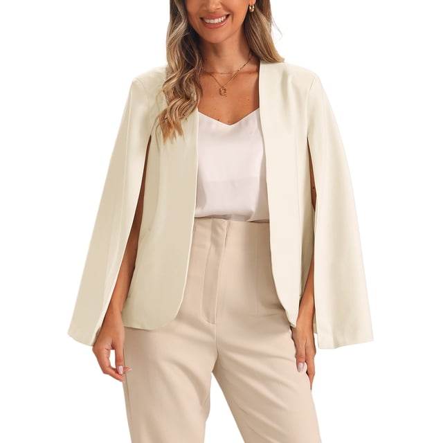 INSPIRE CHIC Blazer à Manches Cape pour Femmes Affaires Ouvert devant Veste Décontractée S Blanc