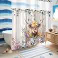 thumbnail image 5 of No Hook Shower Curtain, Spring Cow Floral Shower Curtains for Bathroom with See Through Top Window, Green Eucalyptus Leaves Grey Wooden Waterproof & Washable Bath Curtain 66"x72", 5 of 9