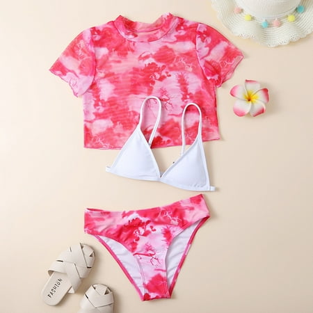 

Gubotare Kids Toddler Baby Girls Spring Summer Print Cotton Sleeveless Vest Tshirt Shorts 3PC Beach Girls Swimsuits Guard Set Pink 9-10 Years
