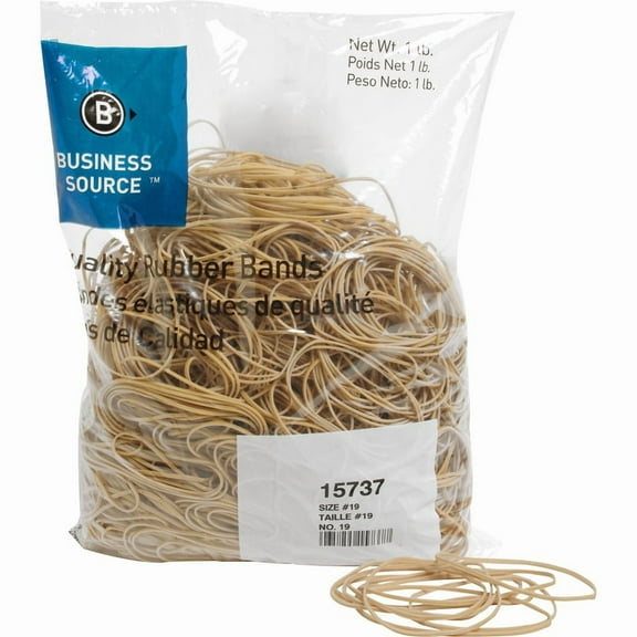 Business Source Quality Rubber Bands - Size: #19 - 3.5" Length x 0.1" Width - Sustainable - 1250 / Pack - Rubber - Crepe | Bundle of 2 Packs