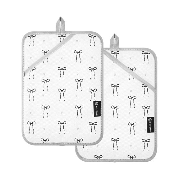 Two Pieces Of Square Heat Insulation Pad Oven Mitts Black Bowknot 7x9.8 Inch Oven Microwave Kitchen Cooking Baking