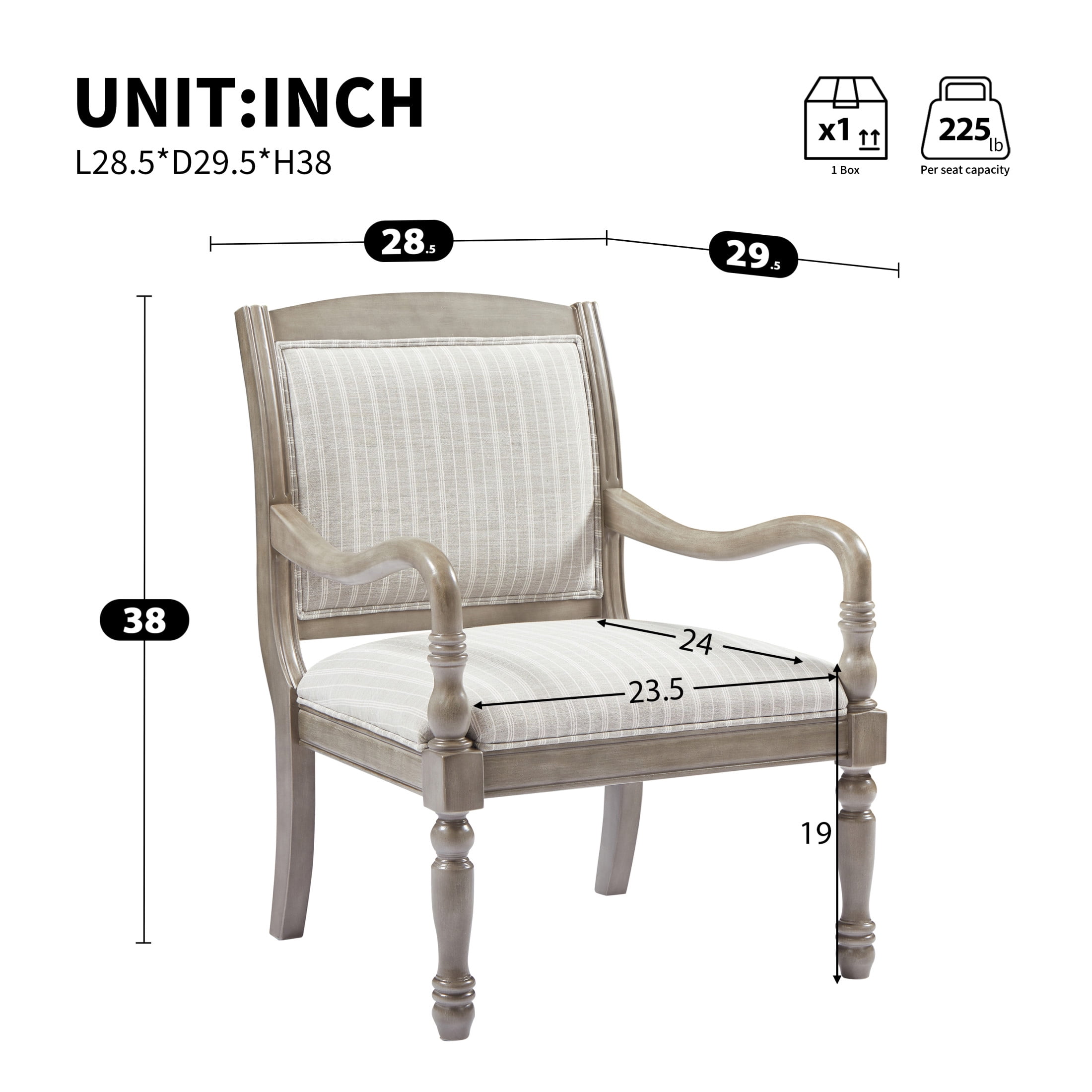 Noble House Jesse 28.5" Vintage Linen Upholstered Accent Chair, Durable Armchair for Living Room, Bedroom, Gray