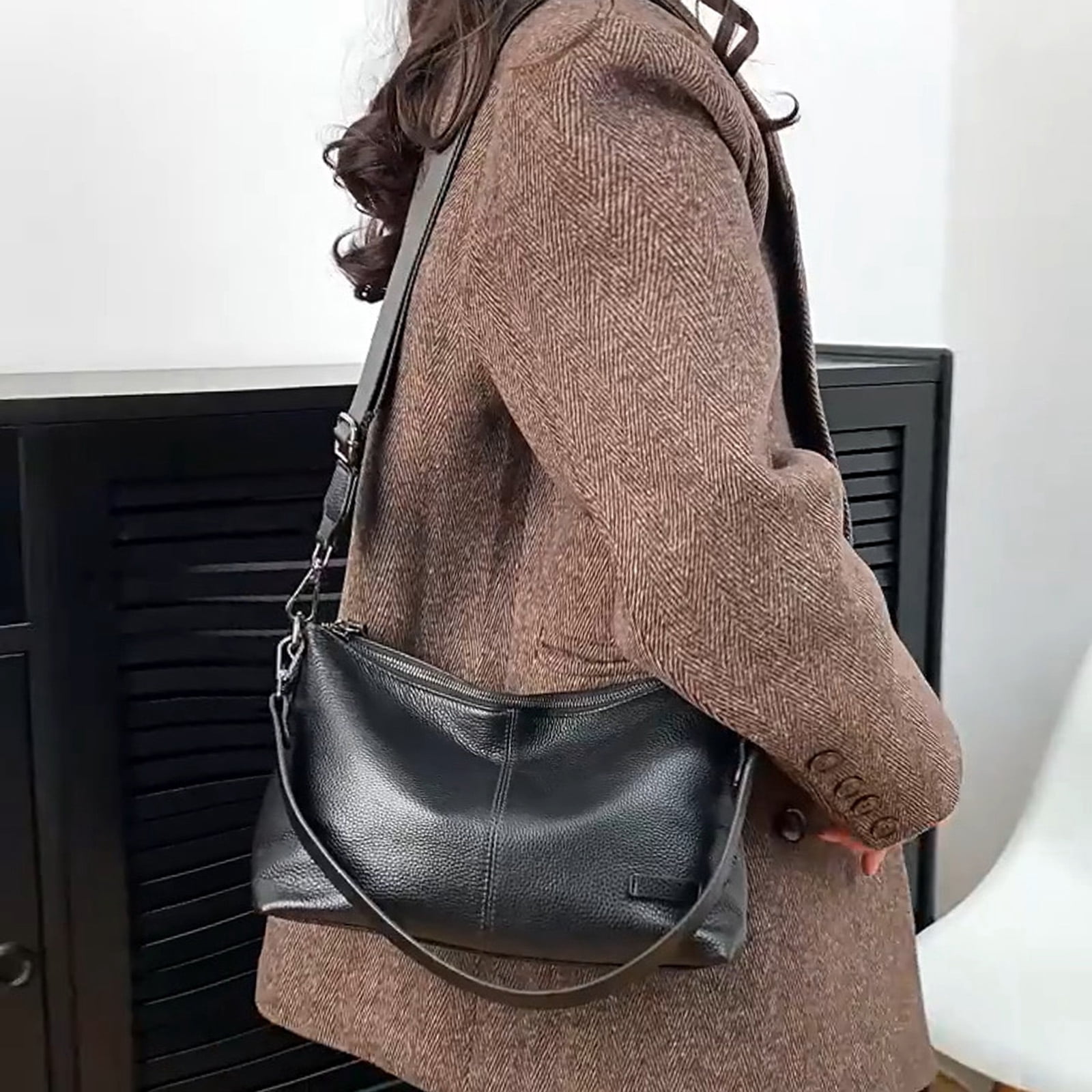 URSOFINE Large Shoulder Purses for Women Genuine Leather Hobo Bags Trendy Crossbody Purses with 2 Straps