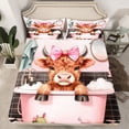 thumbnail image 2 of Feelyou Cute Bowknot Cow Queen Sheet Sets for Teens, Kawaii Highland Cattle Flat Sheet, Cartoon Animal Queen Fitted Sheet, Microfiber Bedroom Decor, 4 Pieces, 2 of 7