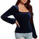 thumbnail image 3 of TaTaai Puff Sleeve Bustier Velvet Top, Women's Turtleneck Style, Soft Warm Texture, Asymmetric Drape Design, Fall Winter Daily Casual Outfit, Hand Washable Garment Gift, 3 of 6