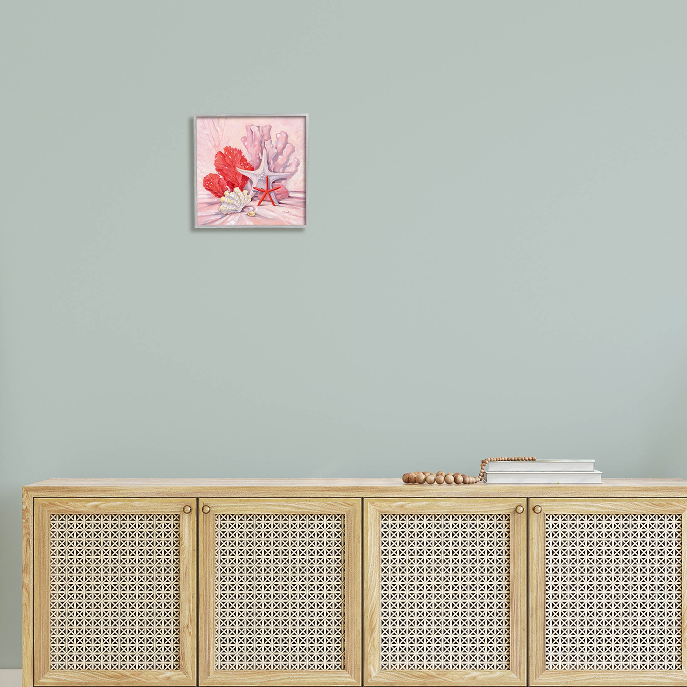 Stupell Industries Pink Shells Coral Still Life Painting Gray Framed Art Print Wall Art, Design by Paul Brent