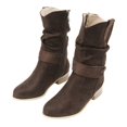 thumbnail image 3 of Oyedens Womens Slouchy Wide Mid Calf Cowboy Boots Suede Low Heel Zip up Winter Cowgirl Short Booties, 3 of 8
