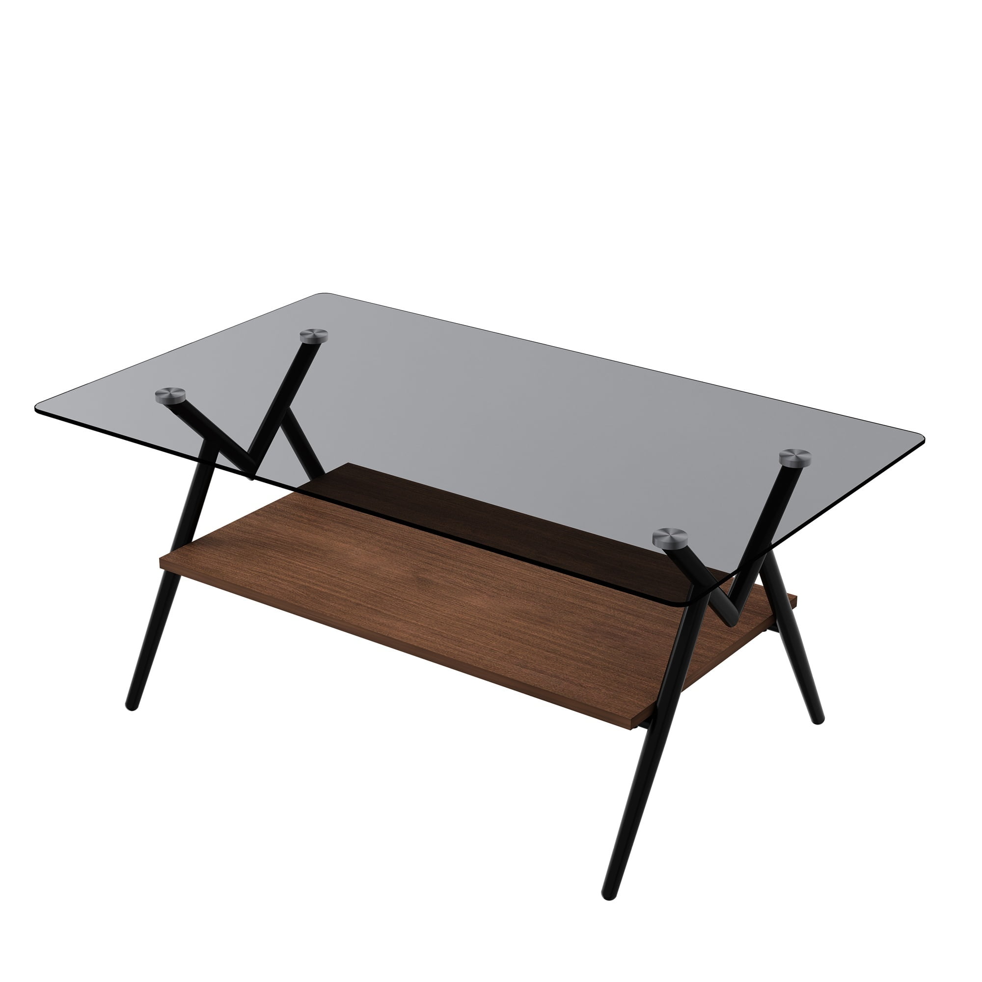 Alvantor Glass Coffee Table, 38.6" Modern Coffee Table with Tempered Glass Top and Metal Legs for Living Room Brown