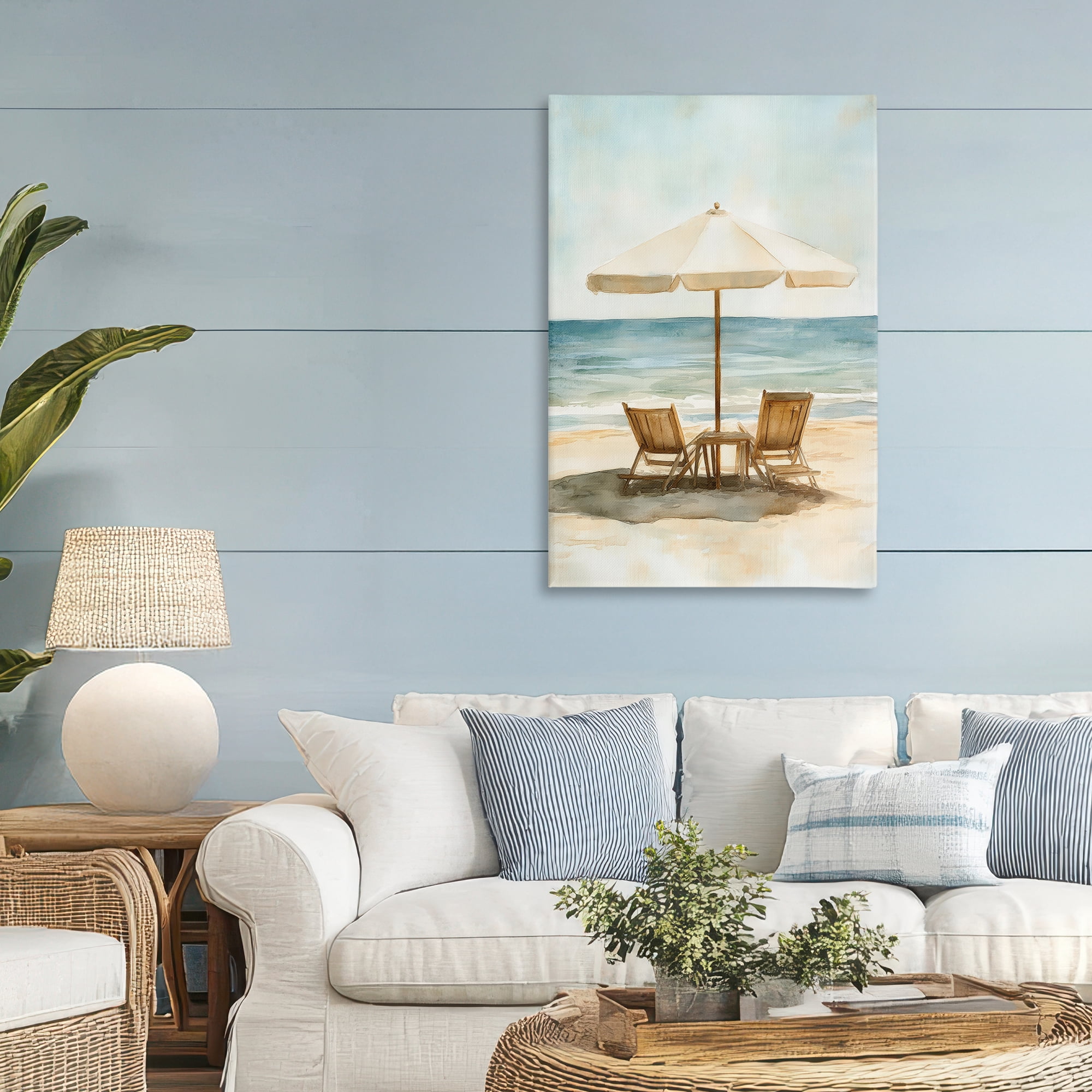 Stupell Industries Watercolor Paradise Seaside Retreat Canvas Wall Art, design by Petal Prints Design