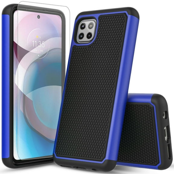 Samsung Galaxy A22 5G Phone Case, [Not Fit Samsung A21/A12/A20] Military Grade 6 Feet Drop Test Protection Dual Layer Cover with [Temerped Glass Screen Protector]-Blue