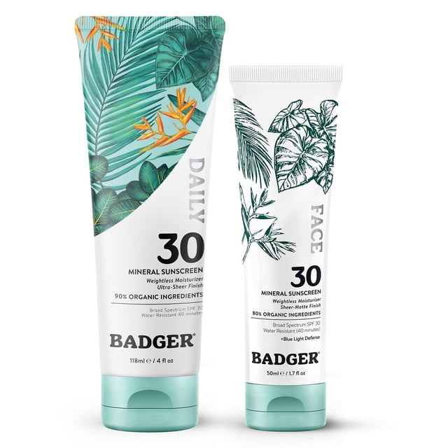 Set de protección solar Badger Mineral Daily & Face SPF30 de 50 ml y 120 ml