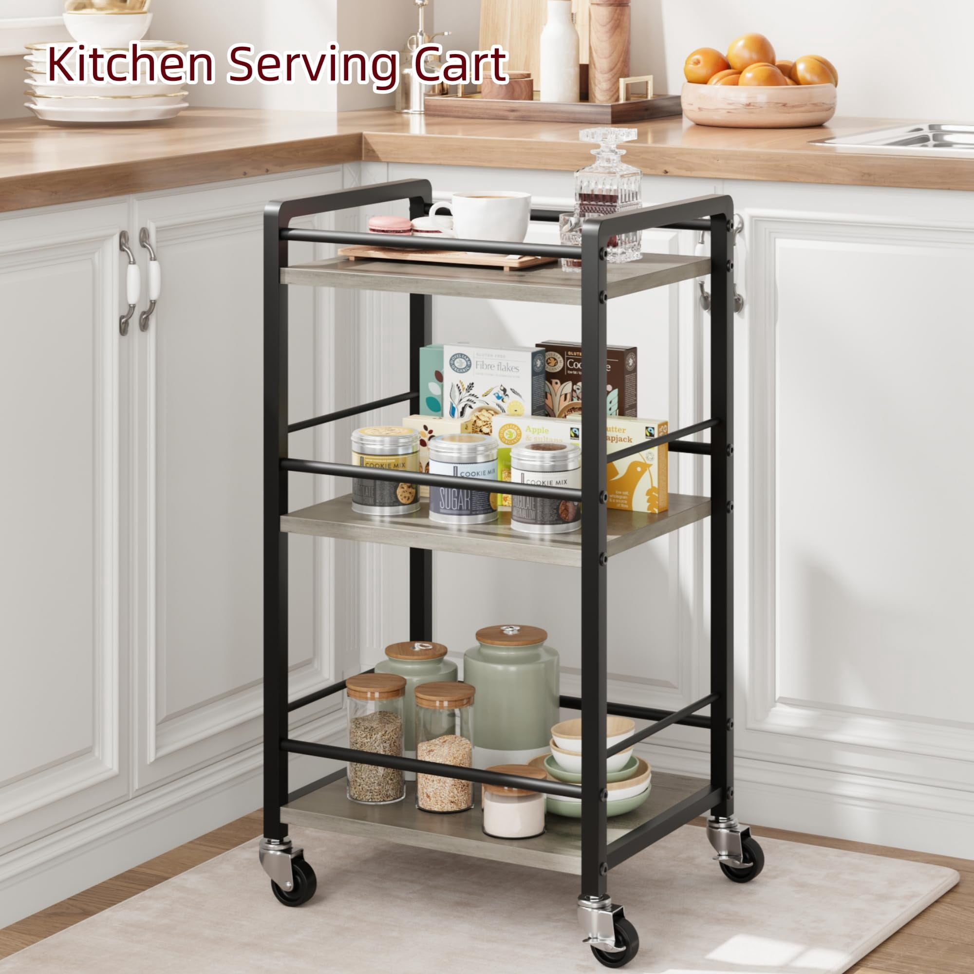 3 Tier Bar Cart for Home,Home Bar Serving Carts,Rolling Mini Liquor Bar for Wine Beverage Dinner Party,Utility Kitchen Storage Island Cart on Wheels,Coffee Bar Cabinet for Kitchen Dining Living Room