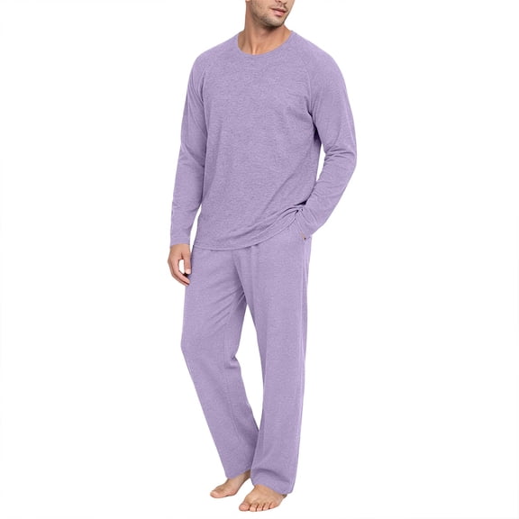 Mens Pajama Set Bamboo Viscose Soft Pijamas Sets for Men Long Sleeve Full Length Pants Pjs Sleepwear with Pockets
