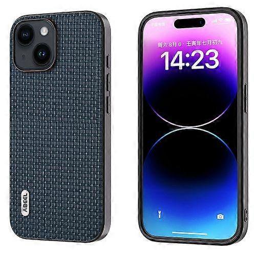 For iPhone 15 ABEEL Genuine Leather Luxury Black Edge Phone Case