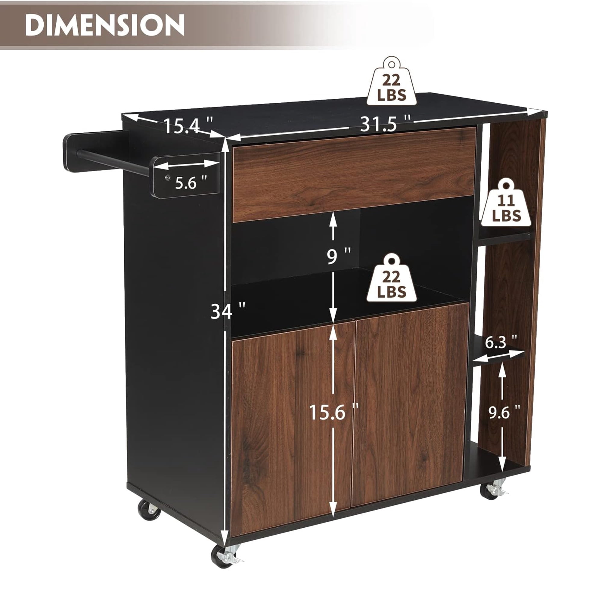JOMEED Home Kitchen Island Rolling Cart with Storage Drawers and Towel Rack