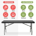 thumbnail image 3 of 6ft Folding Table and 2 Benches Set, 3-Piece Portable Outdoor Furniture with Waterproof HDPE Tabletop, Sturdy Metal Frame & Non-Slip Surface for Camping, Picnic, Backyard & Indoor Use(Black), 3 of 12