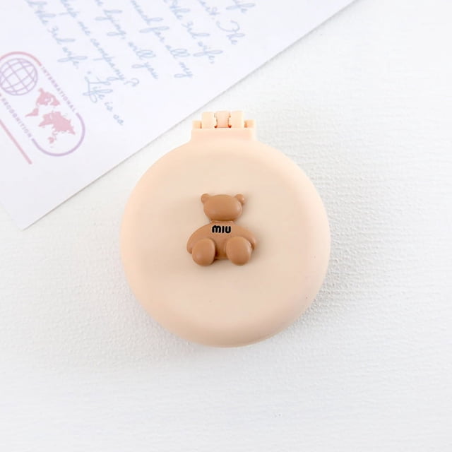 Peine con bolsa de aire plegable con forma de oso de dibujos animados, peine con cojín de aire pequeño y portátil para mujer, peine de masaje con espejo, peine pequeño todo en uno