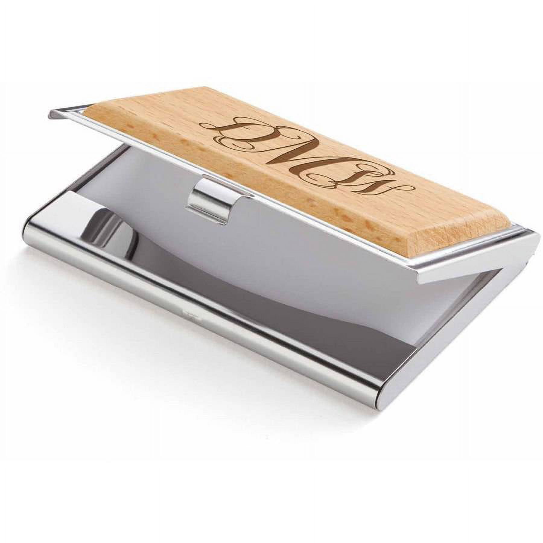 Personalized Card Case - Wood Business Script Monogram