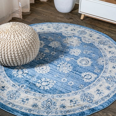 JONATHAN Y MDP101E-6R Modern Persian Vintage Moroccan Traditional Blue/Ivory 6' Round Area Rug, Country Floral, Pet Friendly, Stain Resistant, Easy to Clean, for Living Room; Kitchen, Bedroom